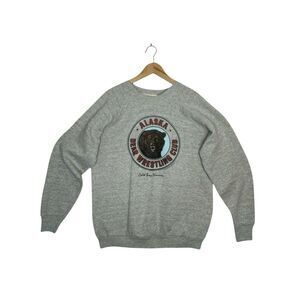 VINTAGE Gray Alaska Bear Wrestling Club Crewneck Sweatshirt Size XL